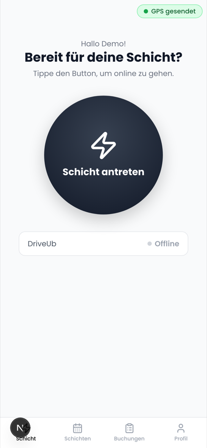 Mobile DriveUb-Fahreransicht mit Schichtinformationen